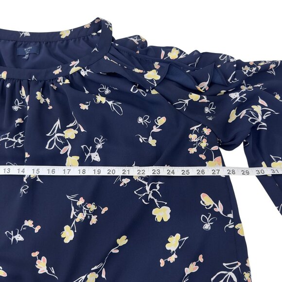 Kaari Blue Curvy Women Floral Cold Shoulder Top Blouse SZ 2X Flare Long Sleeve - Picture 7 of 12